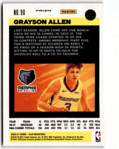 2020-21 Panini Flux Laser #90 Grayson Allen NM-MT basketball card with original gloss