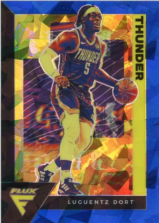 Luguentz Dort Blue Ice basketball card from 2020-21 Panini Flux Oklahoma City Thunder