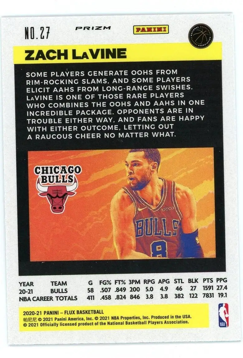 Zach LaVine Silver Mojo Basketball Card from 2020-21 Panini Flux Chicago Bulls