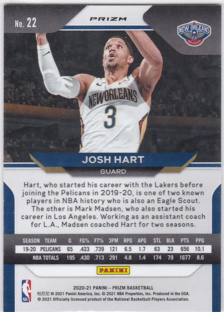 Basketball trading card of Josh Hart in jersey number 3, Panini Green Prizm design