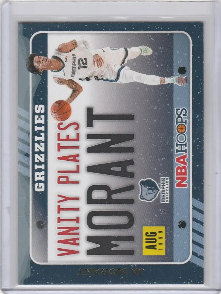 Basketball trading card of Ja Morant in white uniform, 2020-21 Panini Hoops Vanity Plates