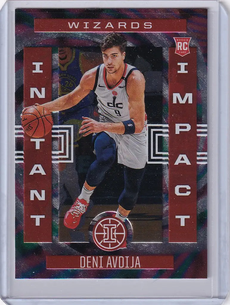 Basketball trading card of Deni Avdija Washington dribbling for Panini Illusions