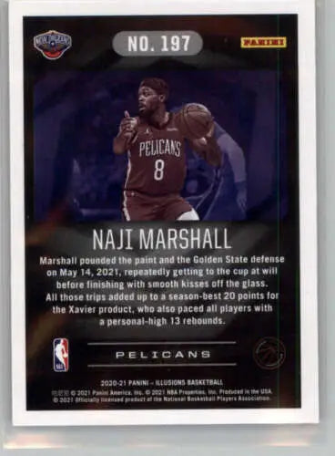 Naji Marshall basketball card 2020-21 Panini Illusions original gloss NM-MT RC Pelicans