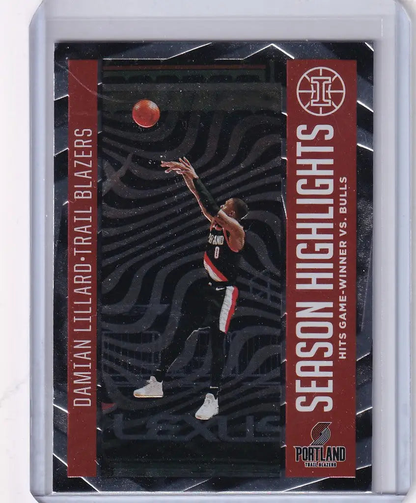 Basketball trading card of Damian Lillard in shooting pose for Portland Trail Blazers