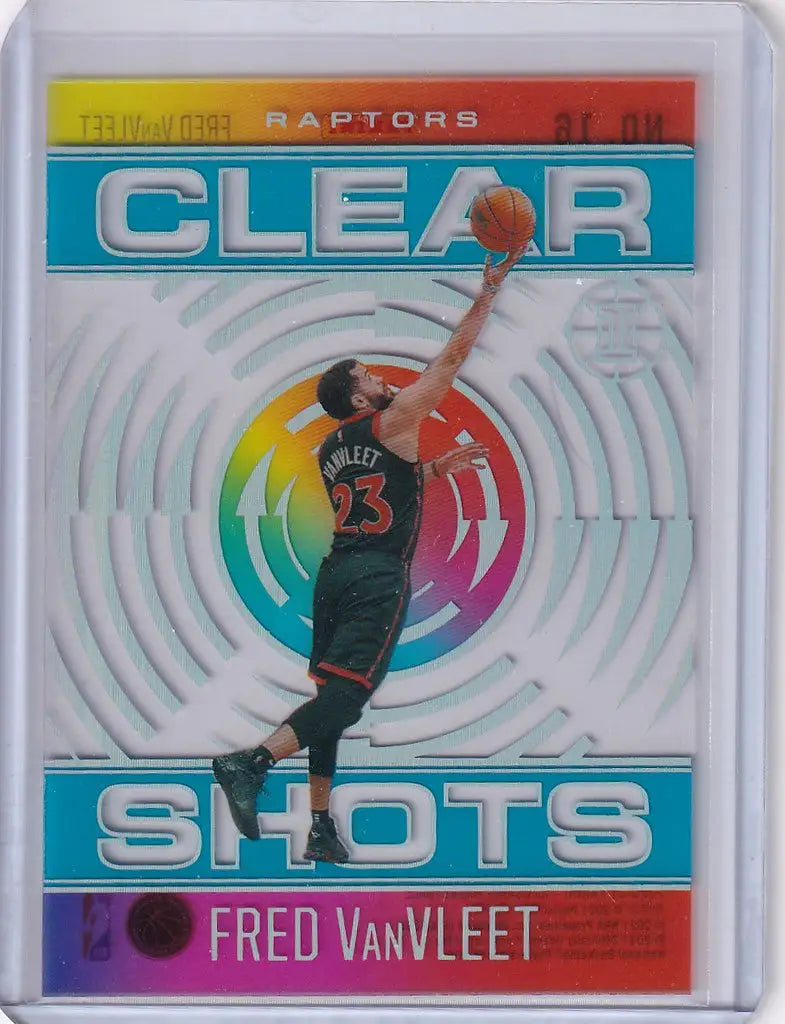 Basketball trading card of Fred VanVleet in mid-jump from Panini Illusions Clear Shots