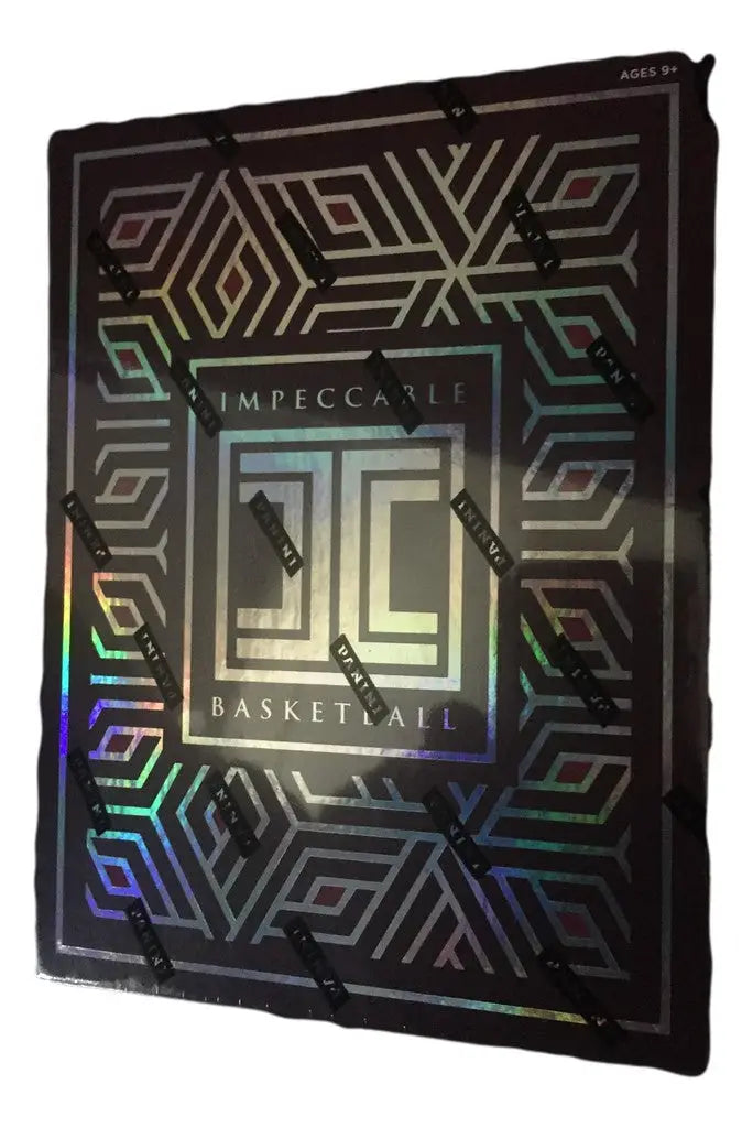 Holographic Panini Impeccable NBA trading card box with geometric patterns and stainless stars