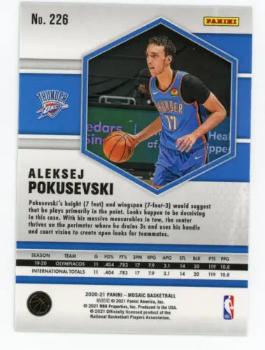 Aleksej Pokusevski Rookie basketball card from Panini Mosaic 2020-21 Oklahoma City Thunder