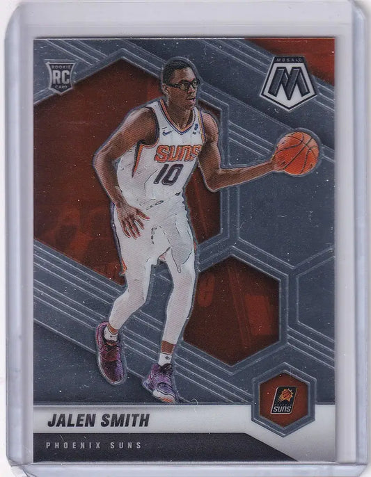 Basketball trading card of Jalen Smith Phoenix Suns dribbling in Panini Mosaic design