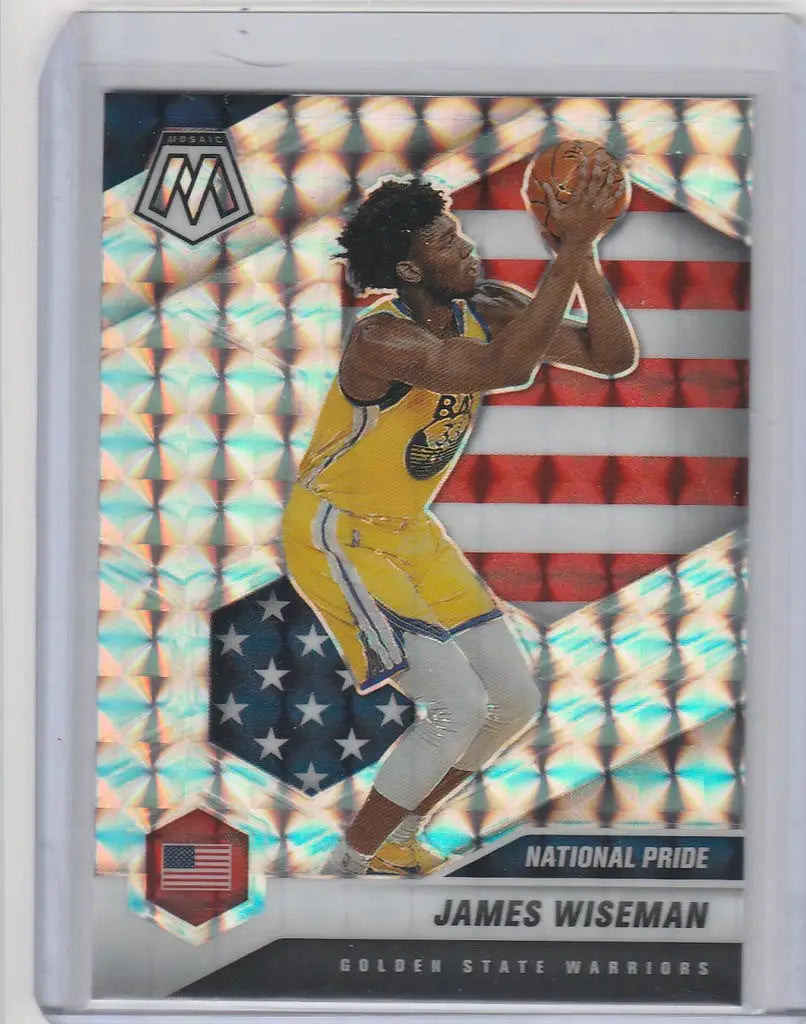 Basketball trading card of James Wiseman Golden State in yellow jersey preparing to shoot