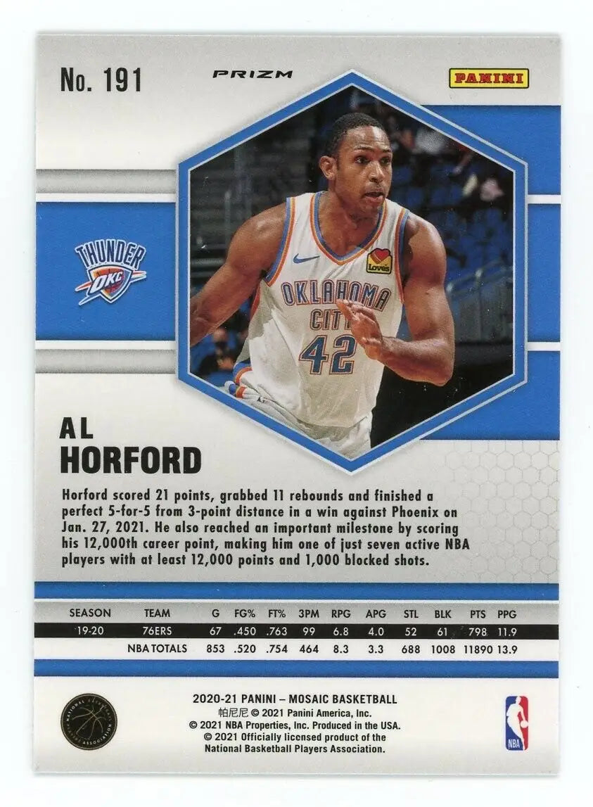 Mosaic Al Horford Green Oklahoma City Thunder Basketball Card 2020-21 Panini #191