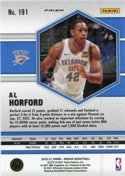 Al Horford basketball card from 2020-21 Panini Mosaic Reactive Orange Oklahoma City Thunder