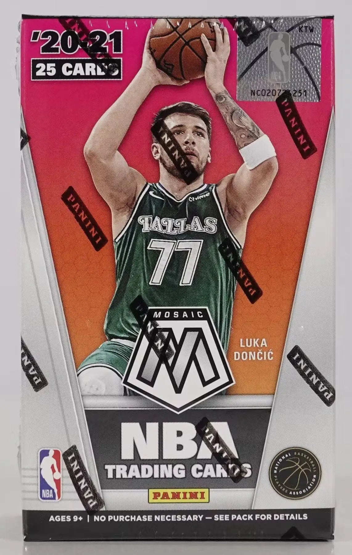 2020-21 Panini Mosaic NBA trading card pack with Dallas Mavericks player in green jersey