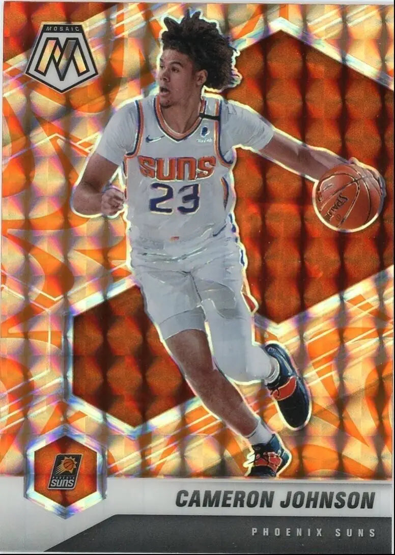 Cameron Johnson Reactive Orange basketball card from 2020-21 Panini Mosaic collection