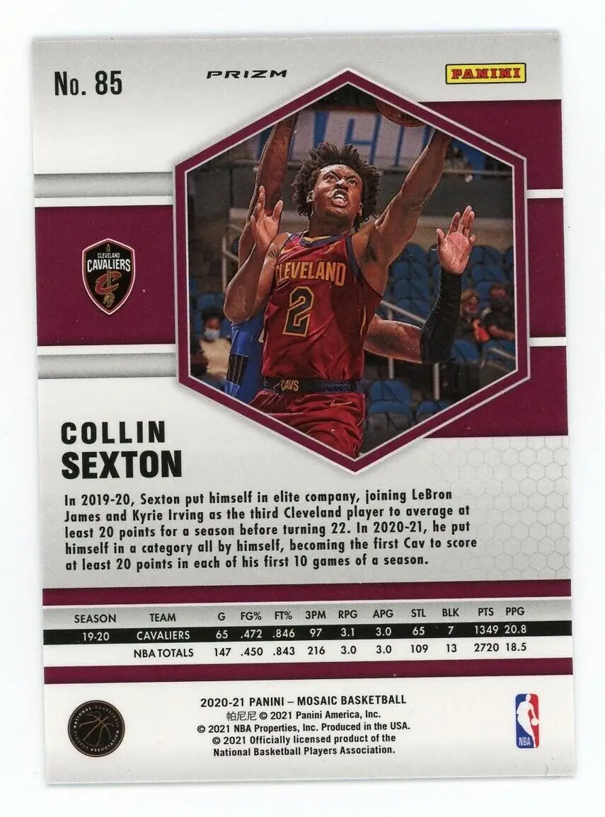 Collin Sexton Pink Camo basketball card from 2020-21 Panini Mosaic #85 Cleveland Cavaliers