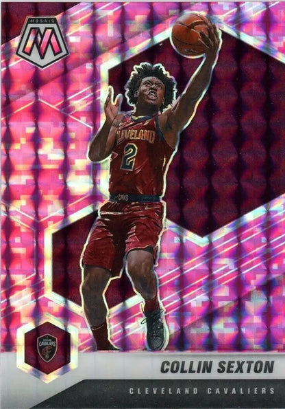 Collin Sexton Pink Camo basketball card from 2020-21 Panini Mosaic Cleveland Cavaliers