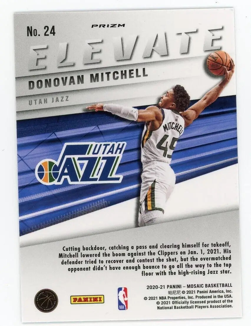 Donovan Mitchell basketball card from 2020-21 Panini Mosaic Elevate Utah Jazz collection