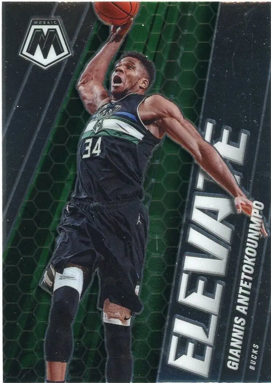 Giannis Antetokounmpo basketball card from 2020-21 Panini Mosaic Elevate series