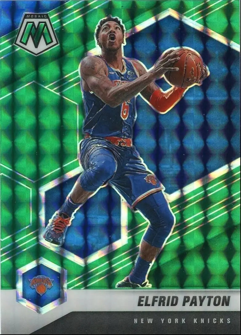 Elfrid Payton basketball card from 2020-21 Panini Mosaic collection New York Knicks