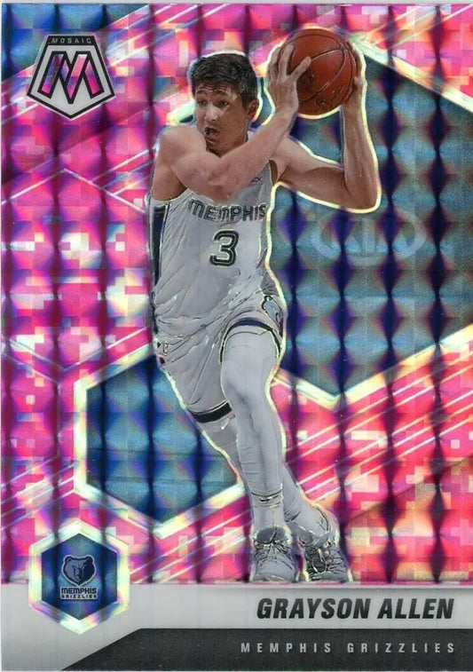 Grayson Allen Pink Camo basketball card from 2020-21 Panini Mosaic Memphis Grizzlies