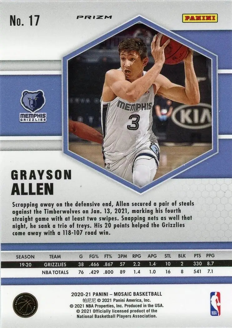 Grayson Allen Pink Camo Basketball Card from 2020-21 Panini Mosaic Memphis Grizzlies