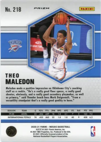 Theo Maledon Rookie Card 2020-21 Panini Mosaic Green #218 OKC Thunder NBA NM-MT