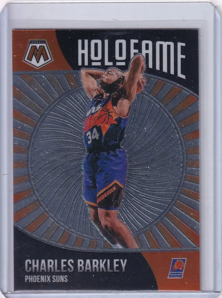 Basketball trading card of Charles Barkley Phoenix Suns in Panini Mosaic Holofame design