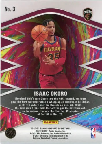 Isaac Okoro basketball card from 2020-21 Panini Mosaic Introductions Cleveland Cavaliers