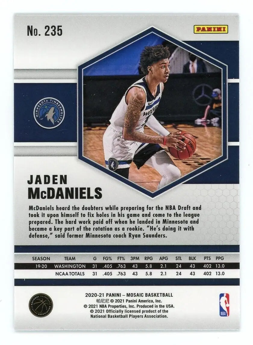 Mosaic Jaden McDaniels Rookie basketball card from the 2020-21 Panini Mosaic collection