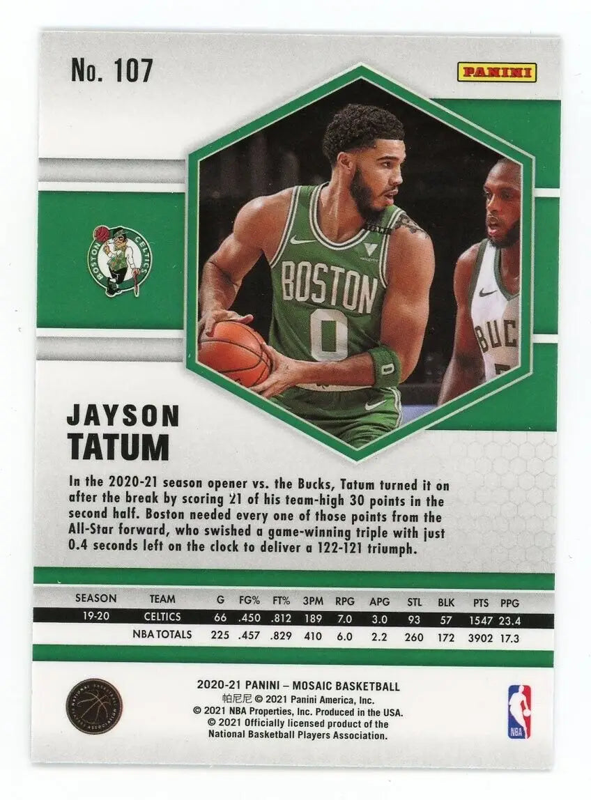 Jayson Tatum Boston Celtics basketball card from 2020-21 Panini Mosaic #107