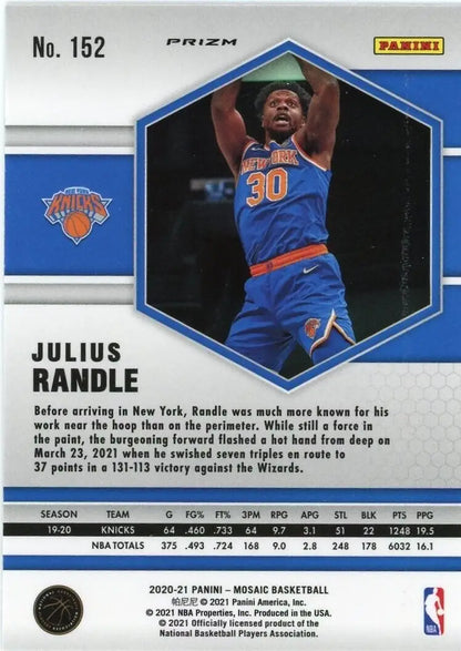 Julius Randle basketball card from 2020-21 Panini Mosaic Reactive Orange Knicks