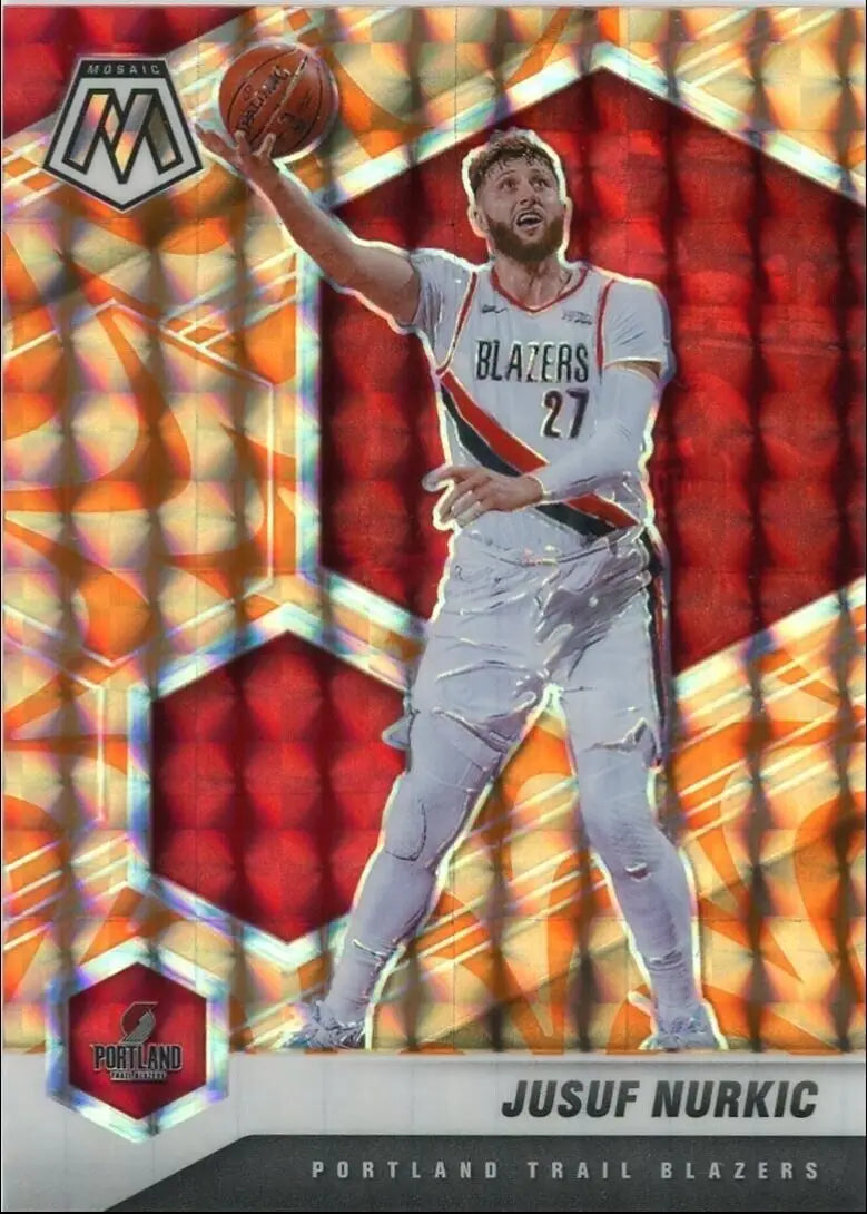 2020-21 Panini Mosaic Jusuf Nurkic Reactive Orange basketball card for Portland Trail Blazers