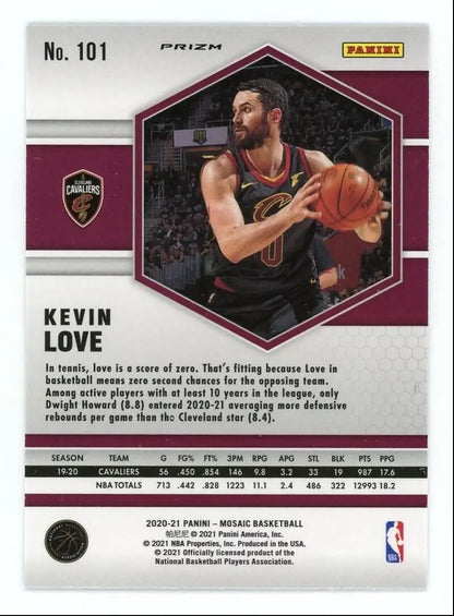 Panini Mosaic Kevin Love basketball card from 2020-21 Cleveland Cavaliers collection