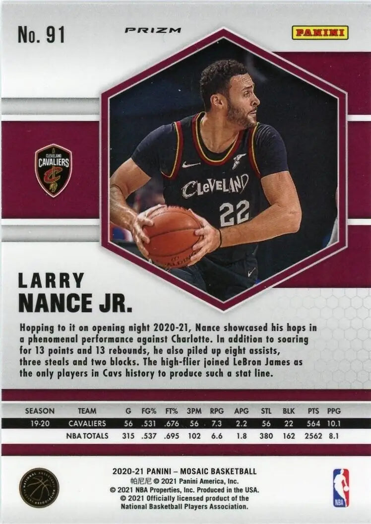 Mosaic Larry Nance Jr Reactive Orange Basketball Card Cleveland Cavaliers NBA #91