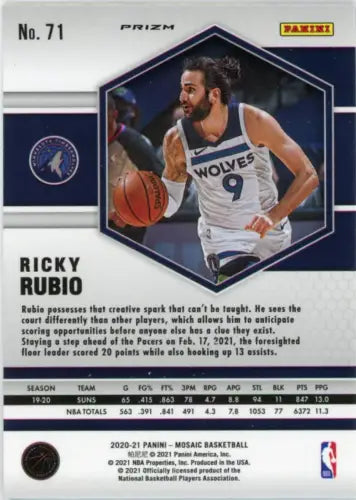 2020-21 Panini Mosaic Reactive Yellow Ricky Rubio Timberwolves Card NM-MT