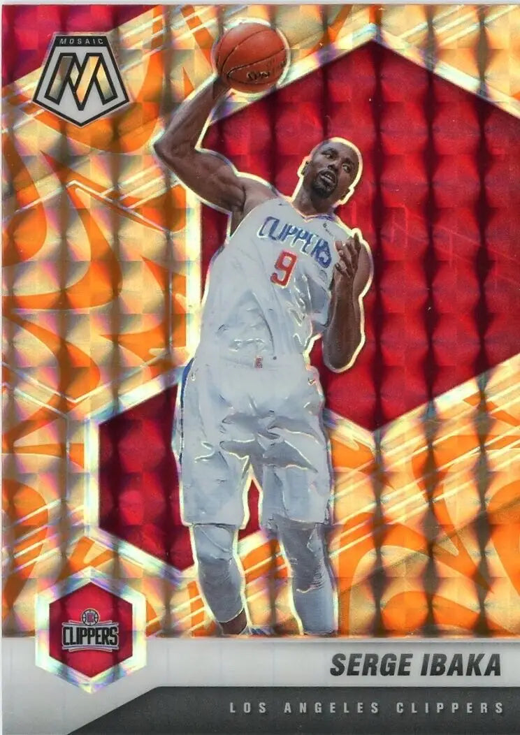 Serge Ibaka Reactive Orange NBA card from 2020-21 Panini Mosaic Los Angeles Clippers