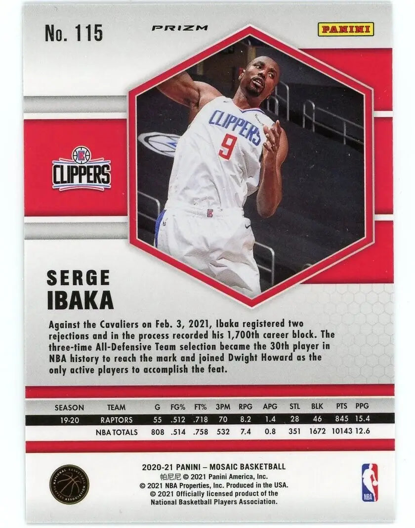 Serge Ibaka Reactive Orange 2020-21 Panini Mosaic Basketball Card Los Angeles Clippers