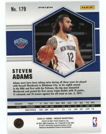 Steven Adams Reactive Orange Basketball Card from 2020-21 Panini Mosaic New Orleans Pelicans