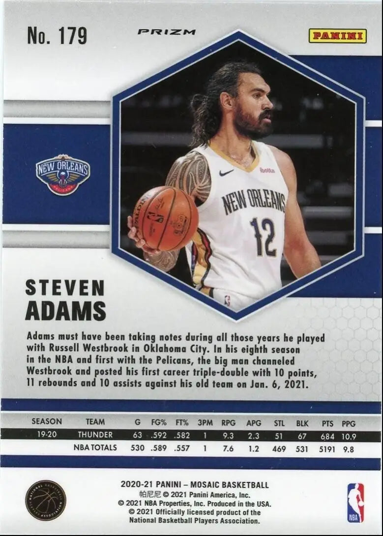 2020-21 Panini Mosaic Steven Adams Reactive Orange trading card New Orleans Pelicans