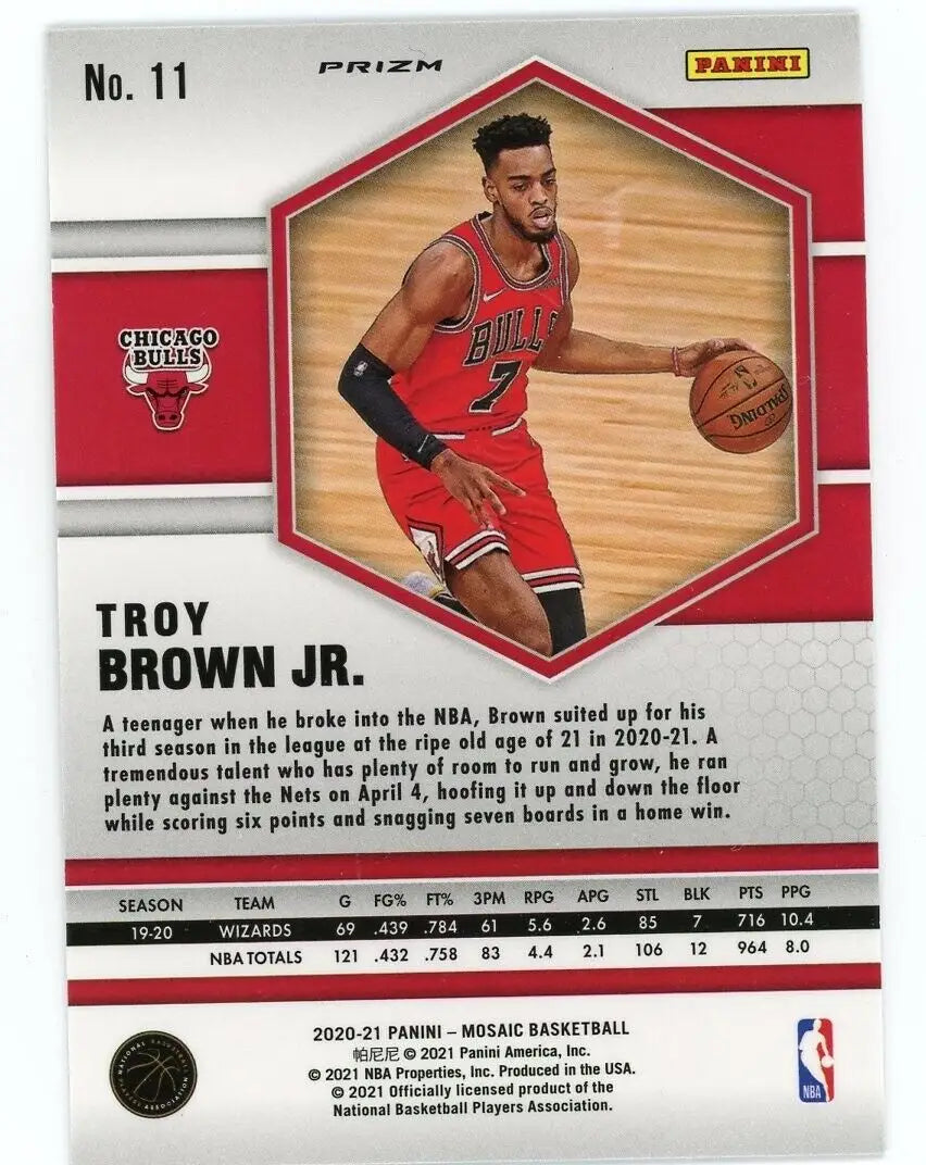 2020-21 Panini Mosaic Troy Brown Jr. Mosaic Prizm #11 Chicago Bulls Basketball Card