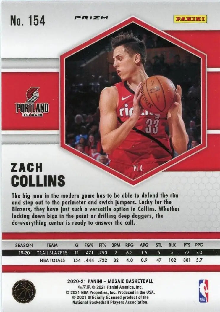 Zach Collins Pink Camo basketball card from 2020-21 Panini Mosaic Zach Collins collection