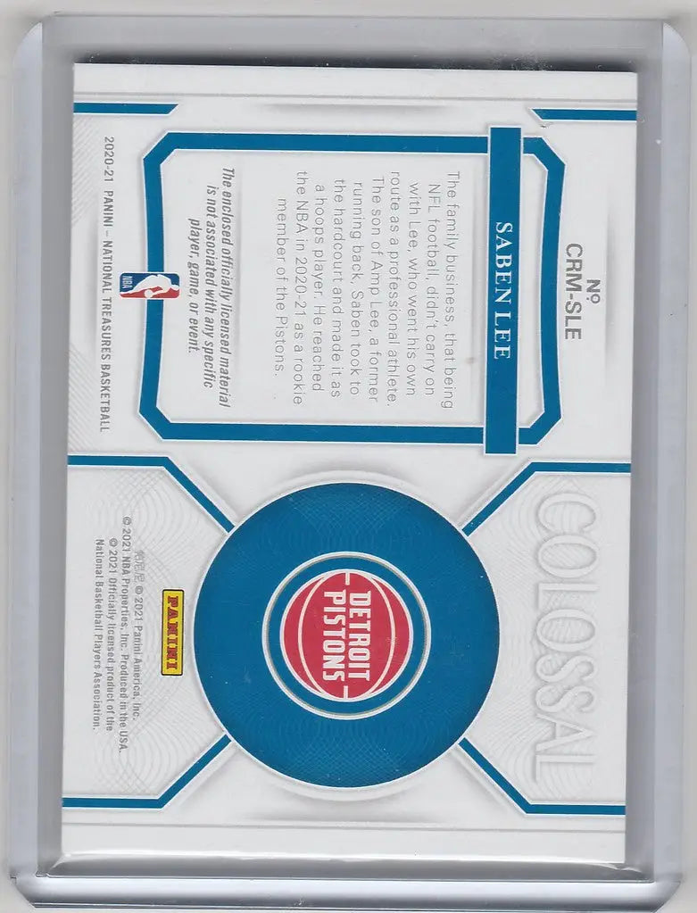 Basketball trading card featuring the Detroit Pistons logo from Panini National Treasures