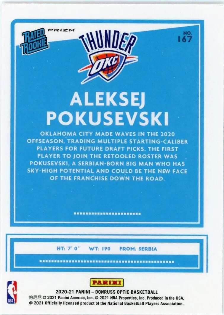 Aleksej Pokusevski Rookie Fanatics Silver Wave basketball card from 2020-21 Panini Optic