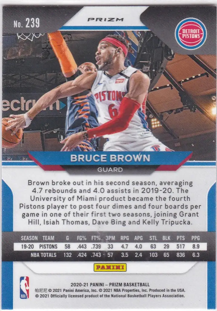 Basketball trading card of Bruce Brown, featuring Panini Orange Crackled Ice Prizm design