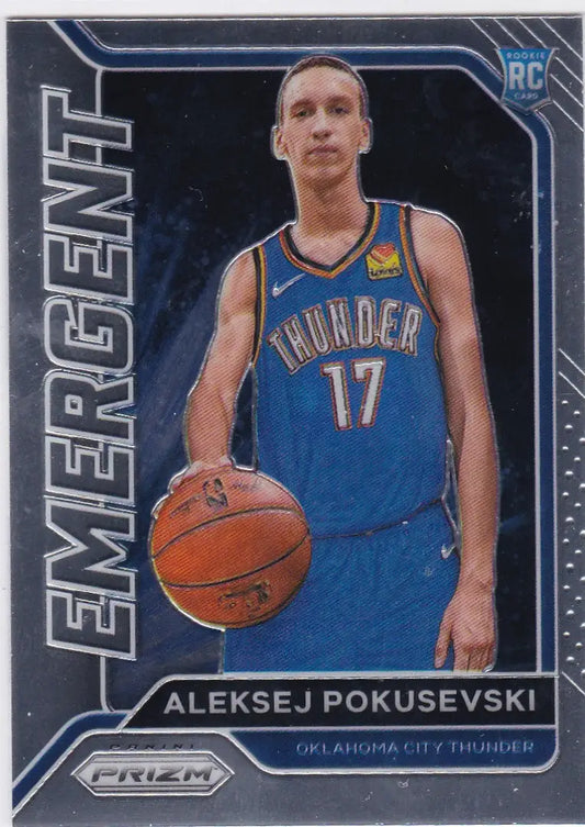 Basketball trading card of Alekse Pokusevski from Panini Prizm Emergent RC Thunder