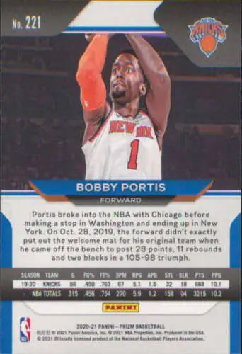 Bobby Portis basketball card 2020-21 Panini Prizm with original gloss in NM-MT condition