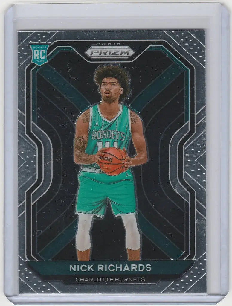 Basketball trading card of Nick Richards in teal uniform for Charlotte Hornets Panini Prizm