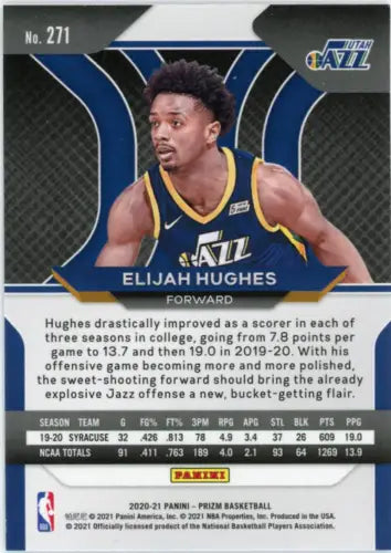 Elijah Hughes 2020-21 Panini Prizm Rookie Card from the Utah Jazz in NM-MT condition