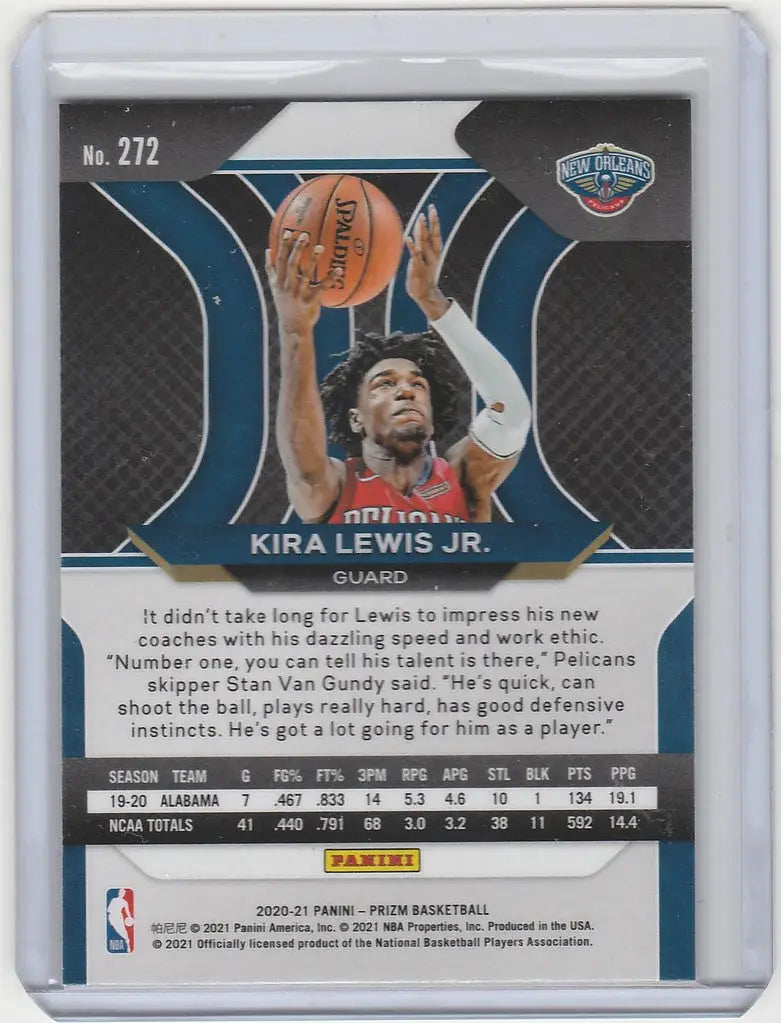 Basketball trading card of Kira Lewis Jr in a red jersey for New Orleans Pelicans