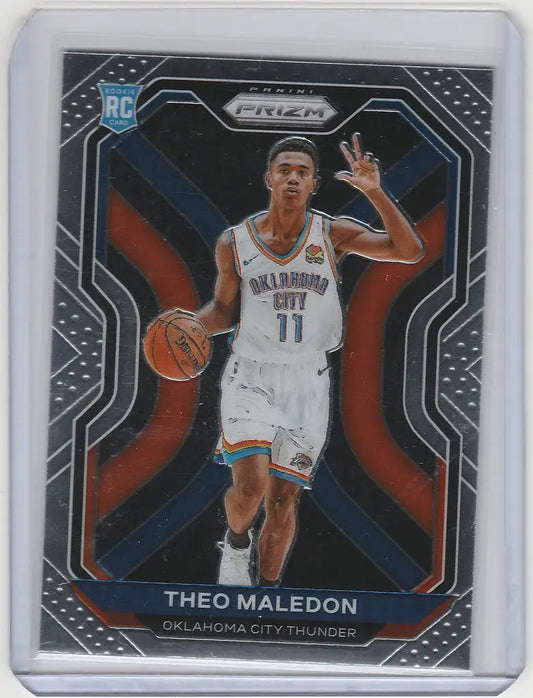 Basketball trading card of Theo Maledon in white uniform for Oklahoma City Thunder, 2020-21 Panini Prizm