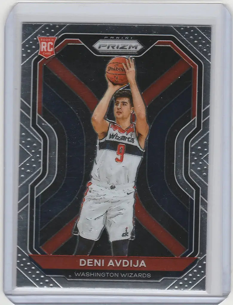 Basketball trading card of Deni Avdija from Washington Wizards in shooting pose